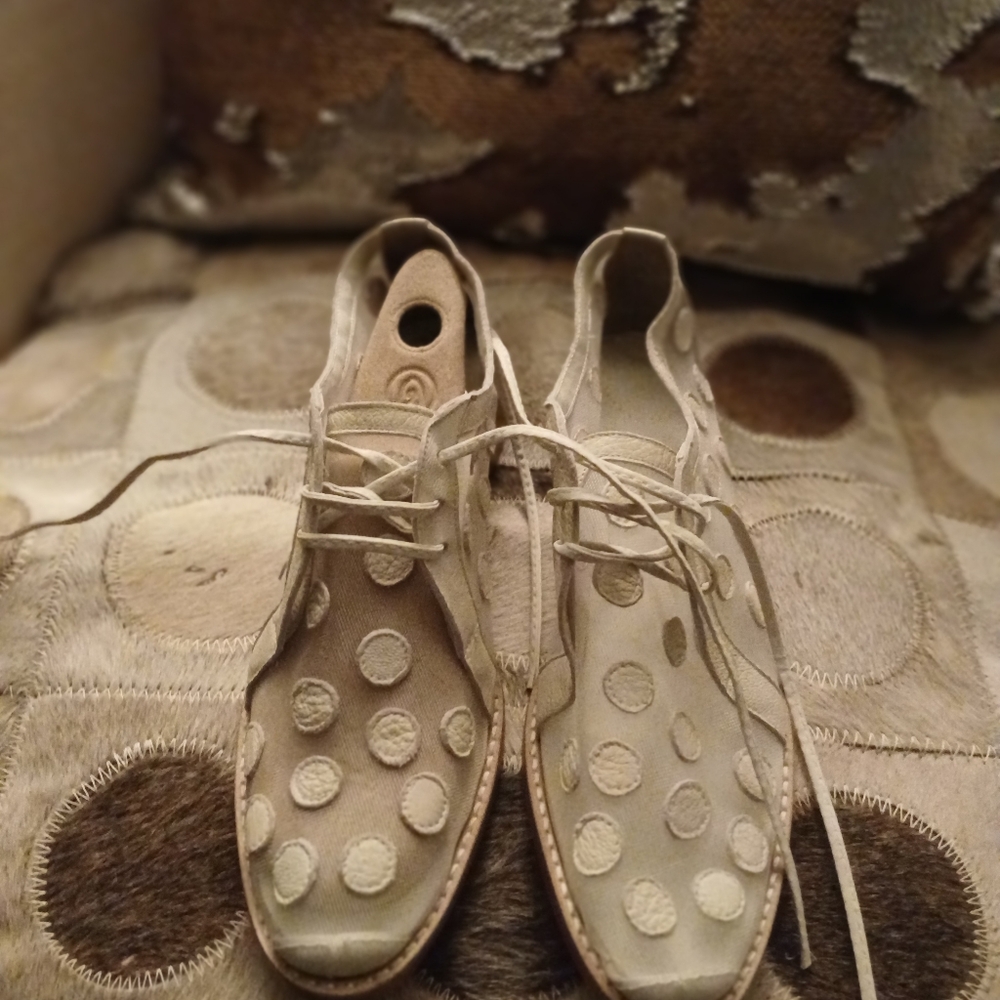 Polka Dot Flats in Cream and Brown